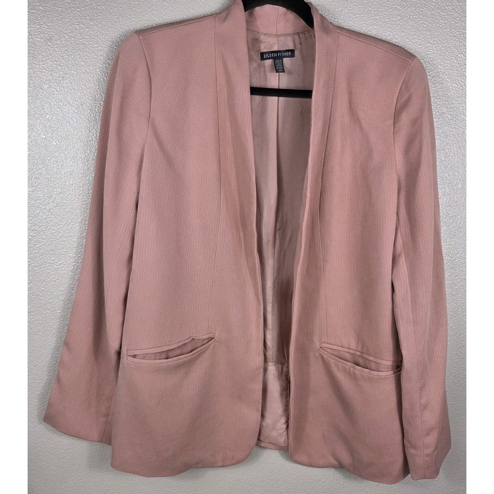 Eileen Fisher Blush Pink Open Front Lyocell Blazer Jacket Small Minimalist